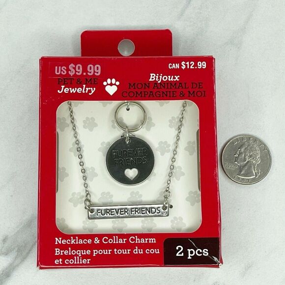 Silver Tone Pet & Me Jewelry Furever Friends Necklace and Collar Charm - Picture 1 of 8